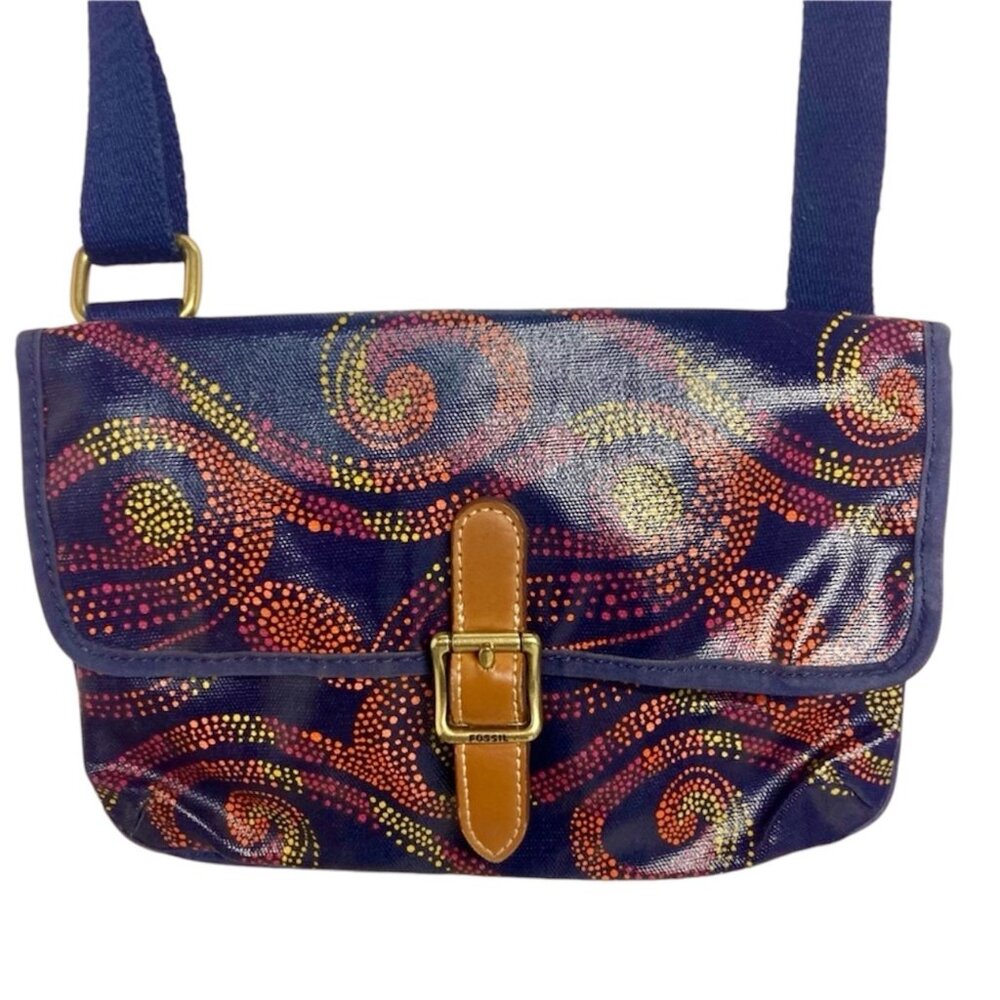 Fossil Small Crossbody Bag With Colorful Swirl Pattern & Buckle